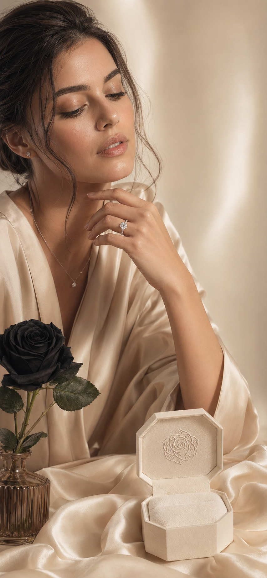 Luxury engagement ring campaign visual for Black Rose Jewellers